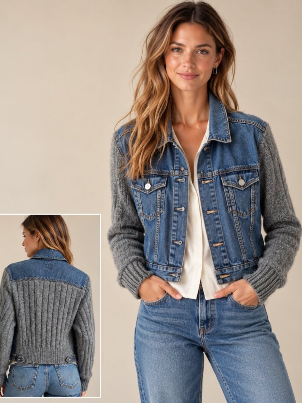 Calvin Klein unique knit and denim jacket